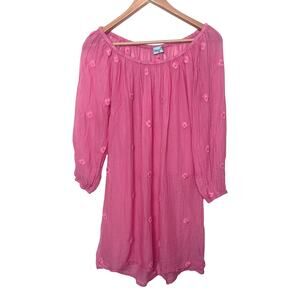 LETARTE Cover Up Dress Women’s Sz Medium Pink Embroidered On/Off Shoulder
